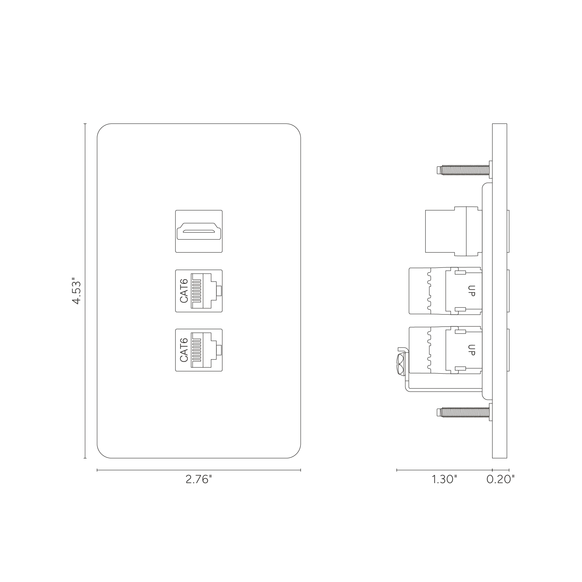 Grove 1G HDMI & 2x CAT6 Keystone - Polished Nickel Black - Image 2