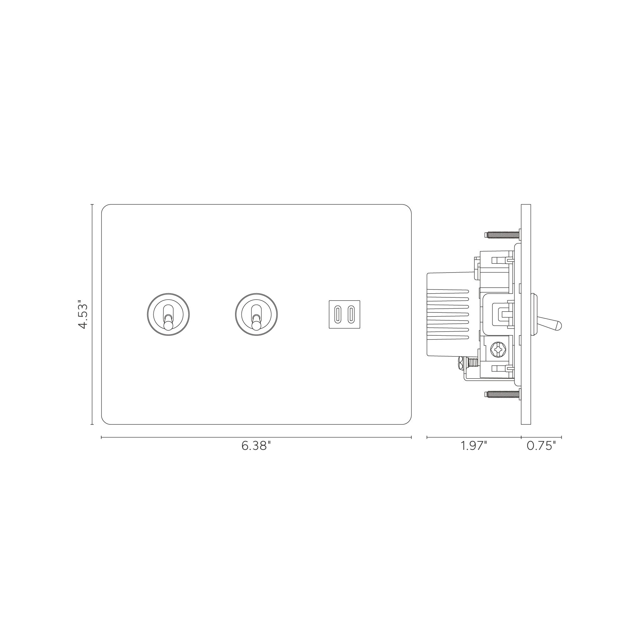 Grove 3G 2x Toggle Switch & Fast Charge USB - Antique Brass Black - Image 2
