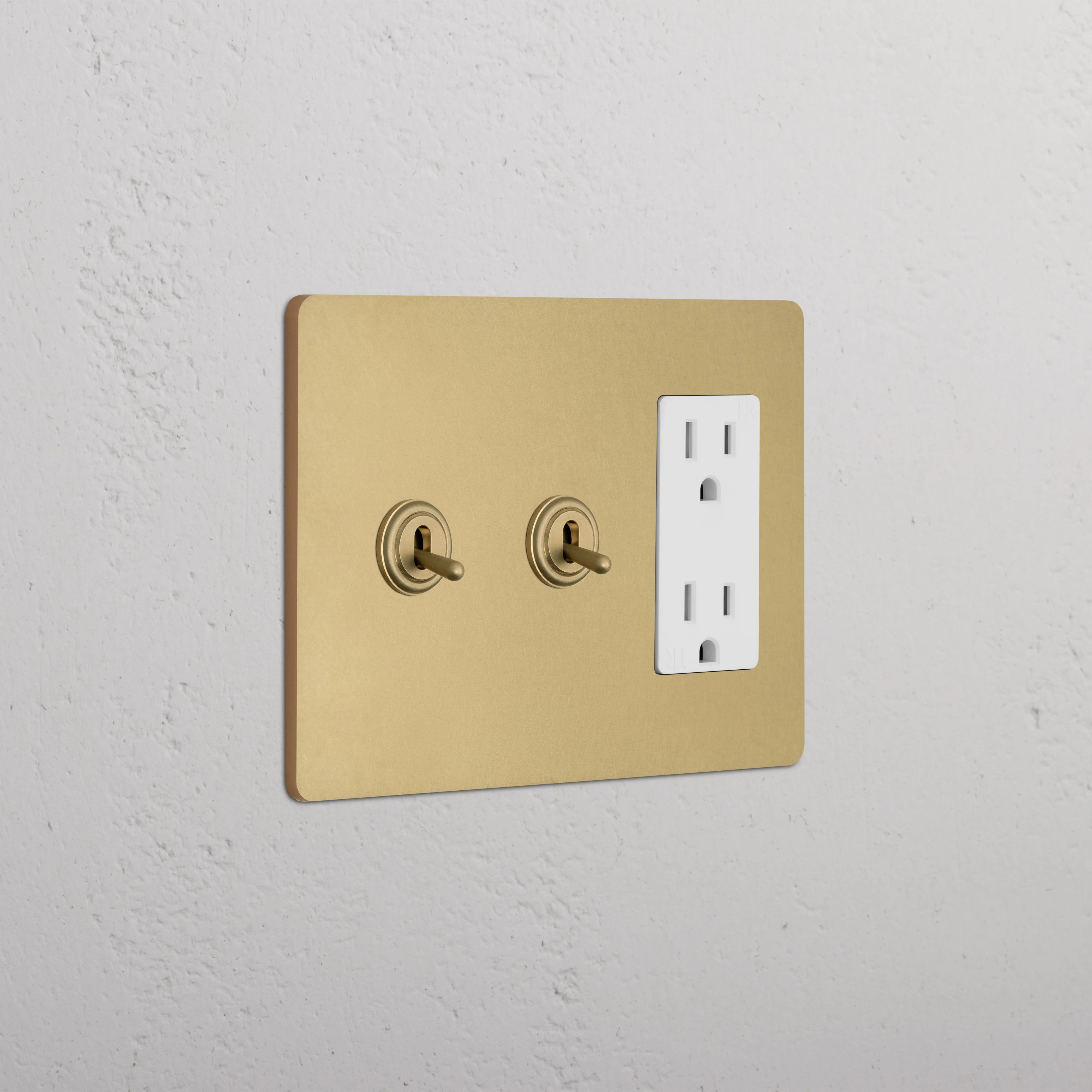 Grove 3G 2x Toggle Switch & Outlet - Antique Brass White