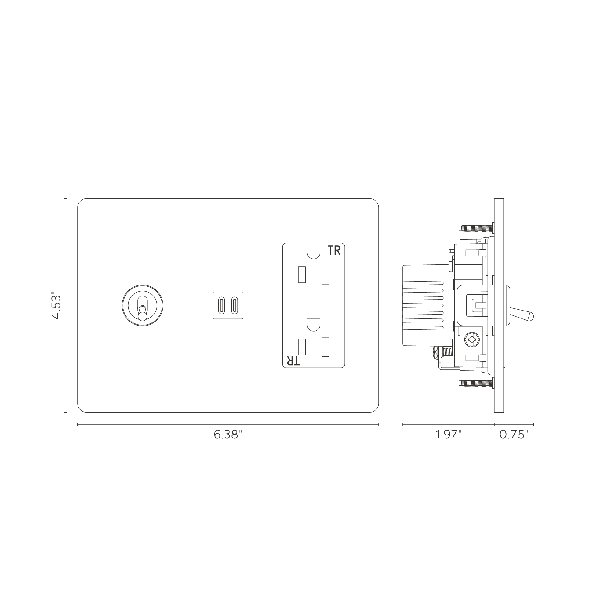 Grove 3G Toggle Switch & Outlet & Fast Charge USB - Antique Brass White - Image 2
