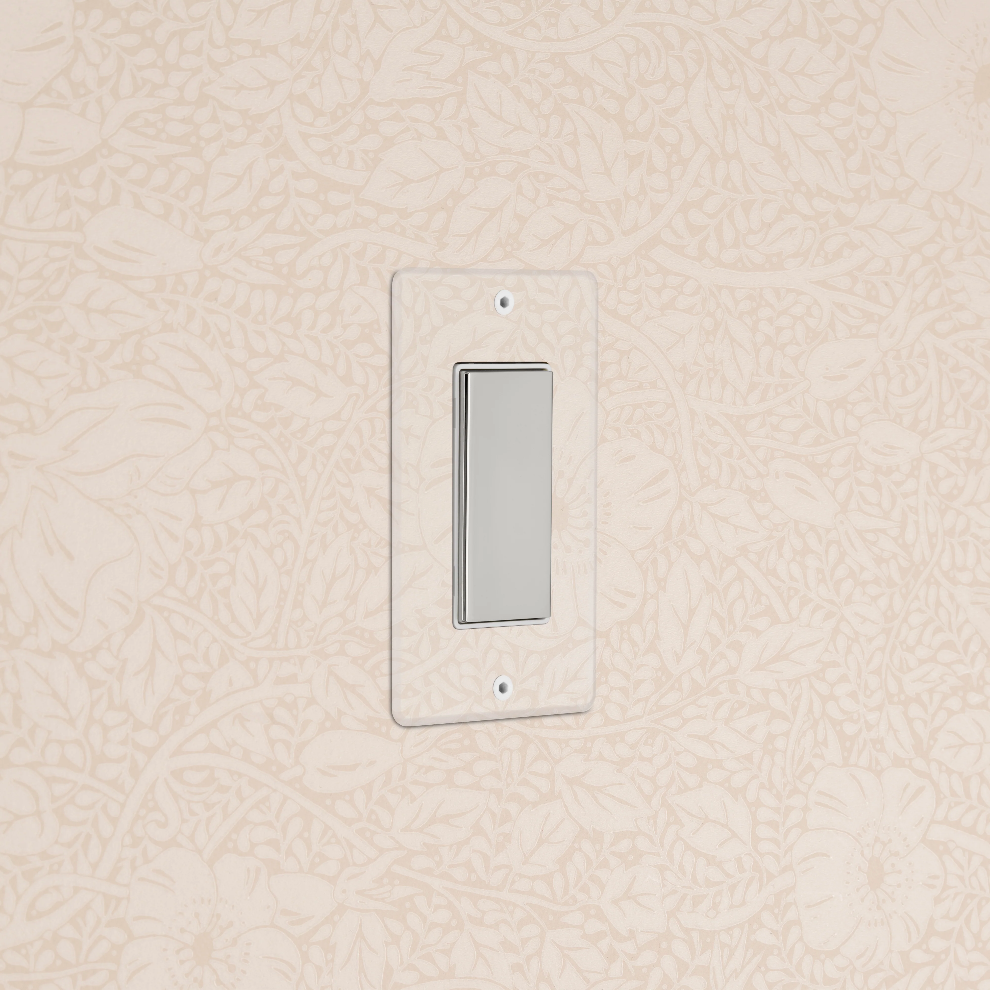 Kew 1G Center Retractive Rocker Switch - Clear Polished Nickel White