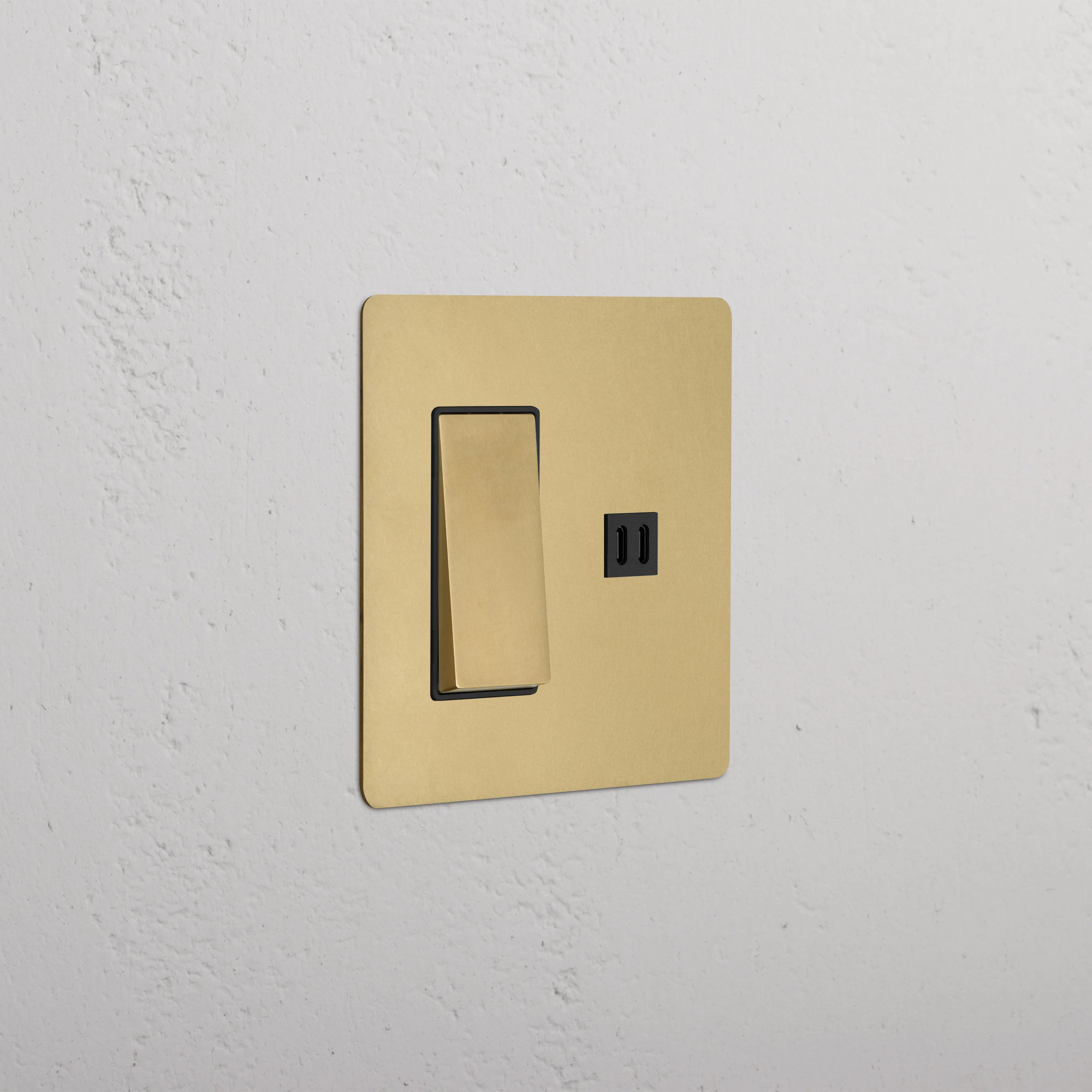 Kew 2G Rocker Switch & Fast Charge USB - Antique Brass Black