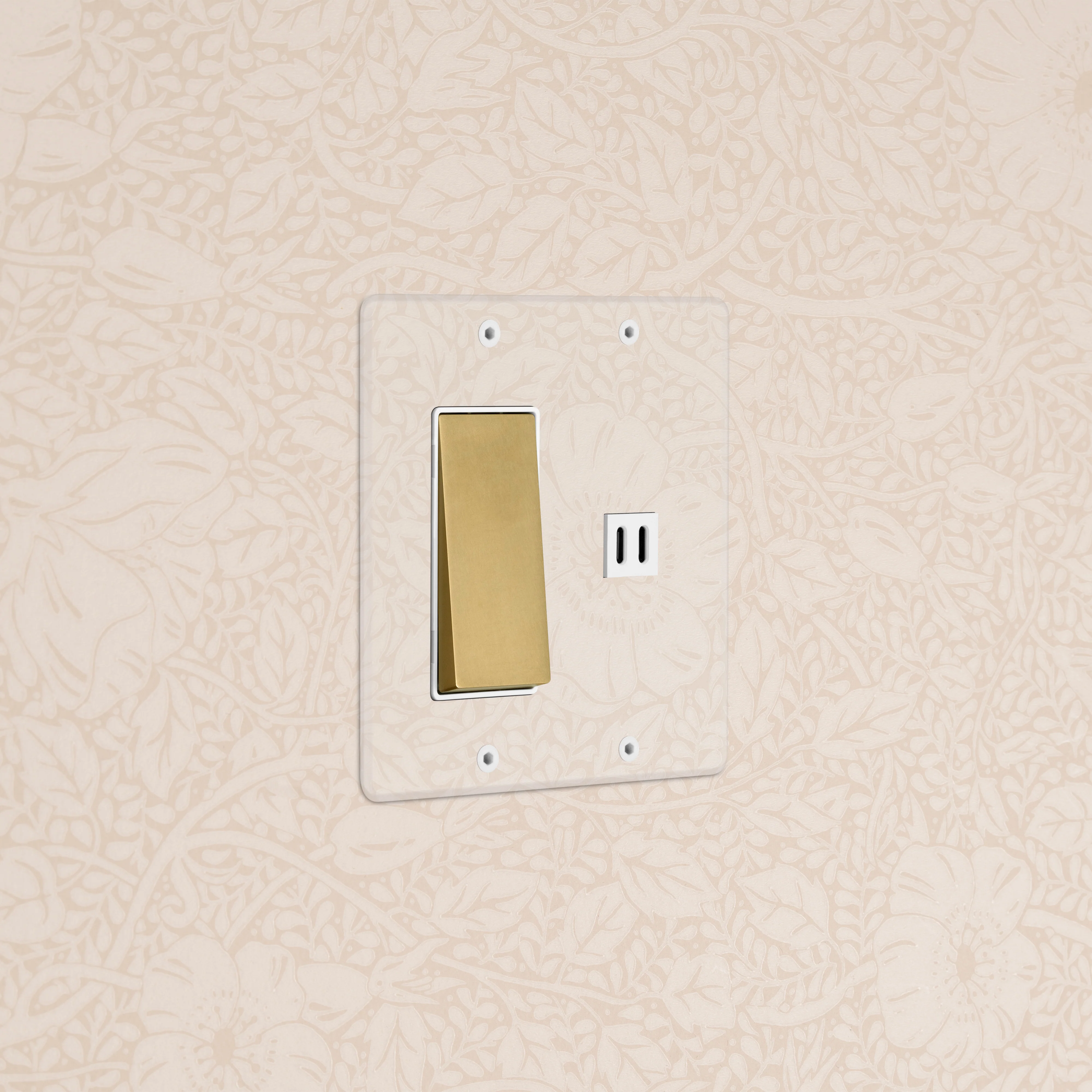 Kew 2G Rocker Switch & Fast Charge USB - Clear Antique Brass White