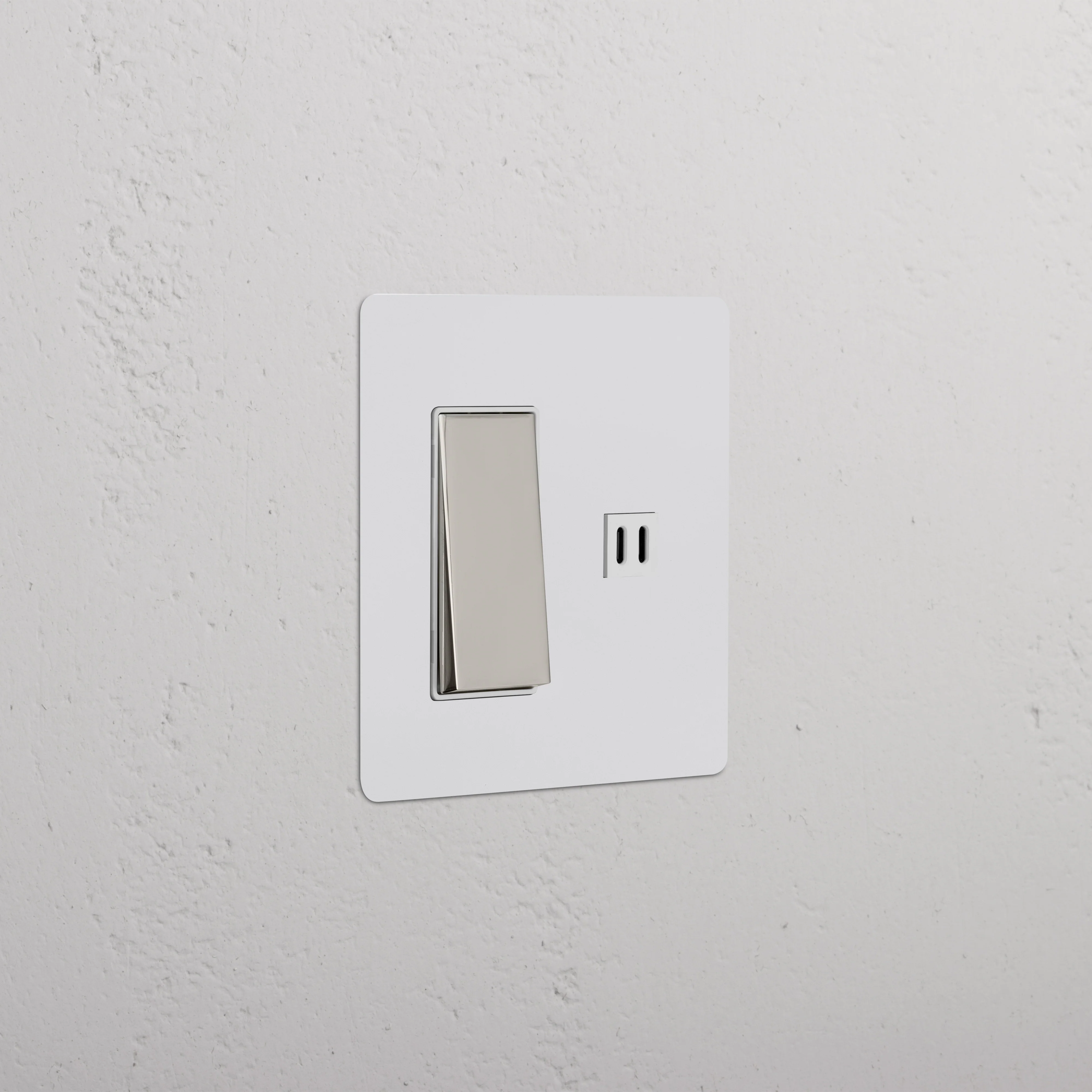 Kew 2G Rocker Switch & Fast Charge USB - Paintable Polished Nickel White