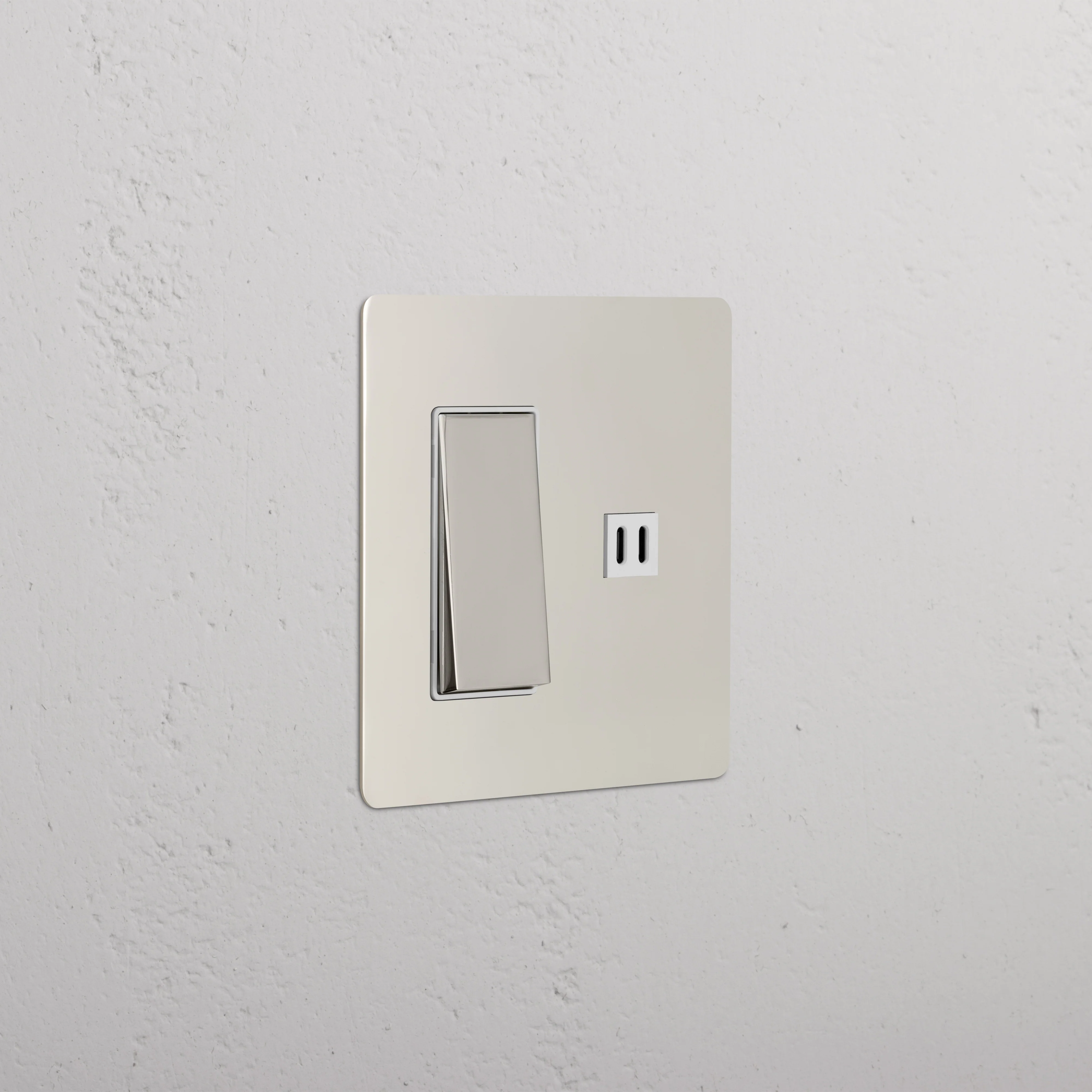 Kew 2G Rocker Switch & Fast Charge USB - Polished Nickel White