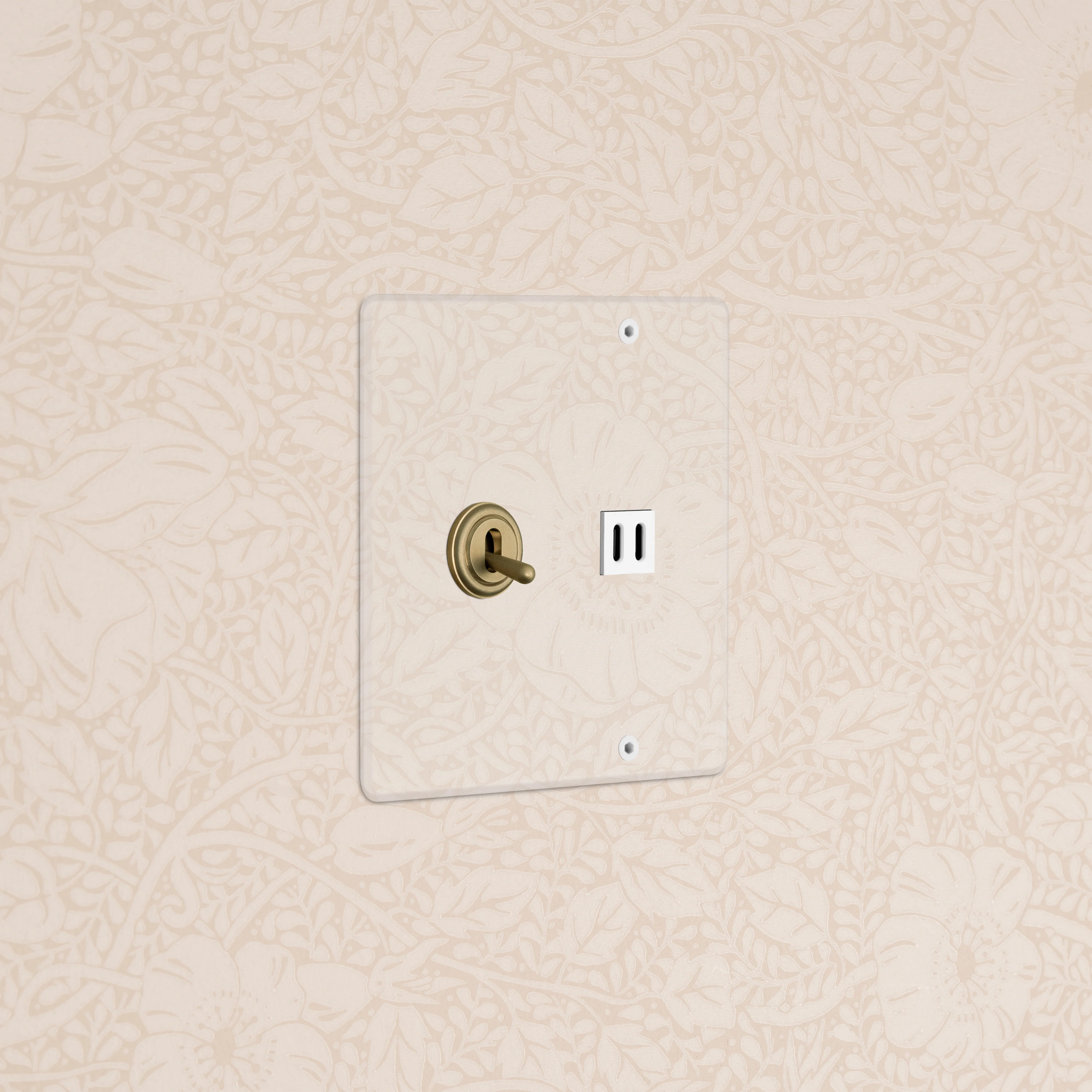 Kew 2G Toggle Switch & Fast Charge USB - Clear Antique Brass White
