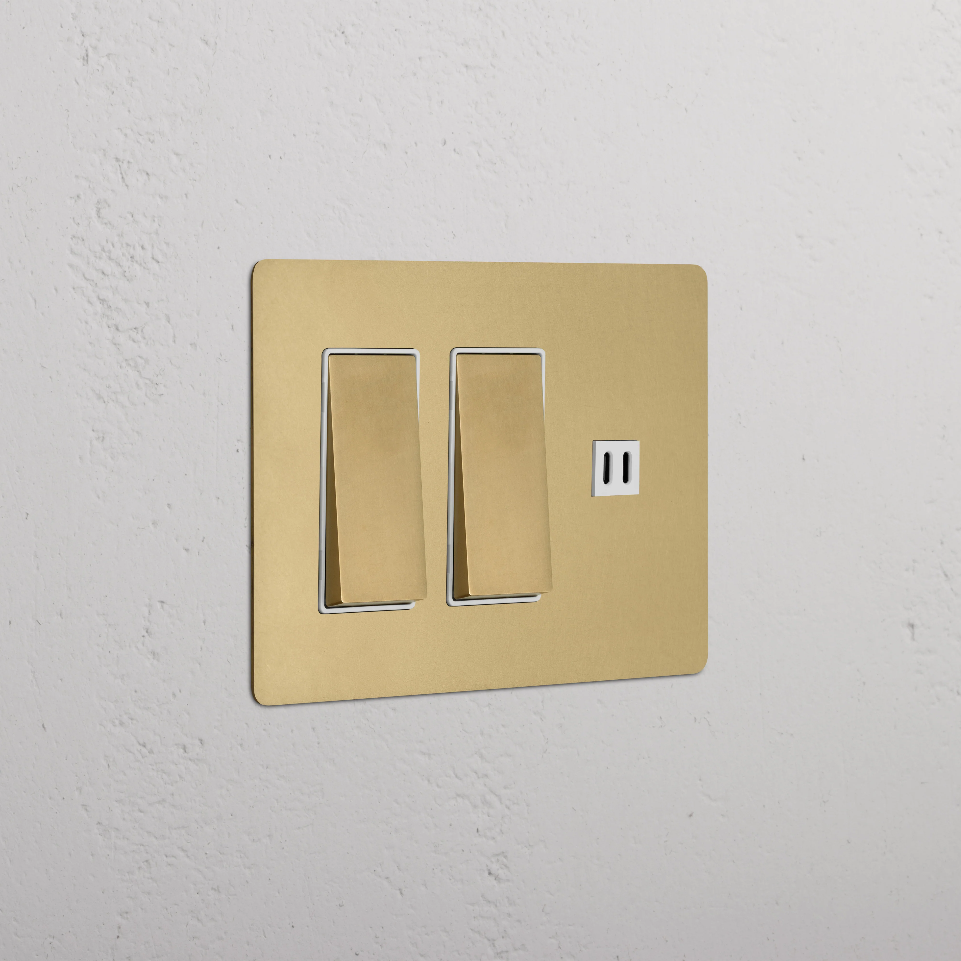 Kew 3G 2x Rocker Switch & Fast Charge USB - Antique Brass White