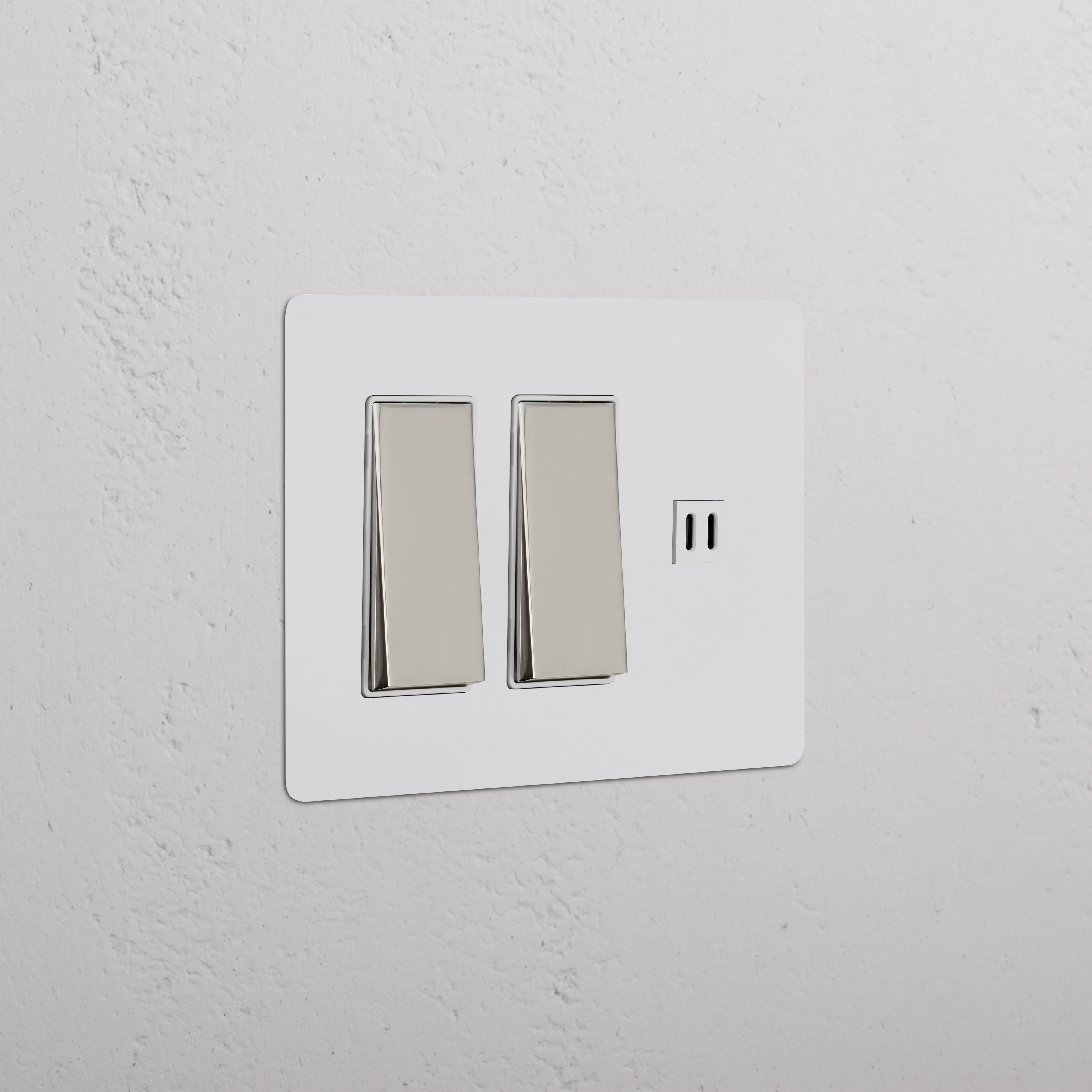 Kew 3G 2x Rocker Switch & Fast Charge USB - Paintable Polished Nickel White