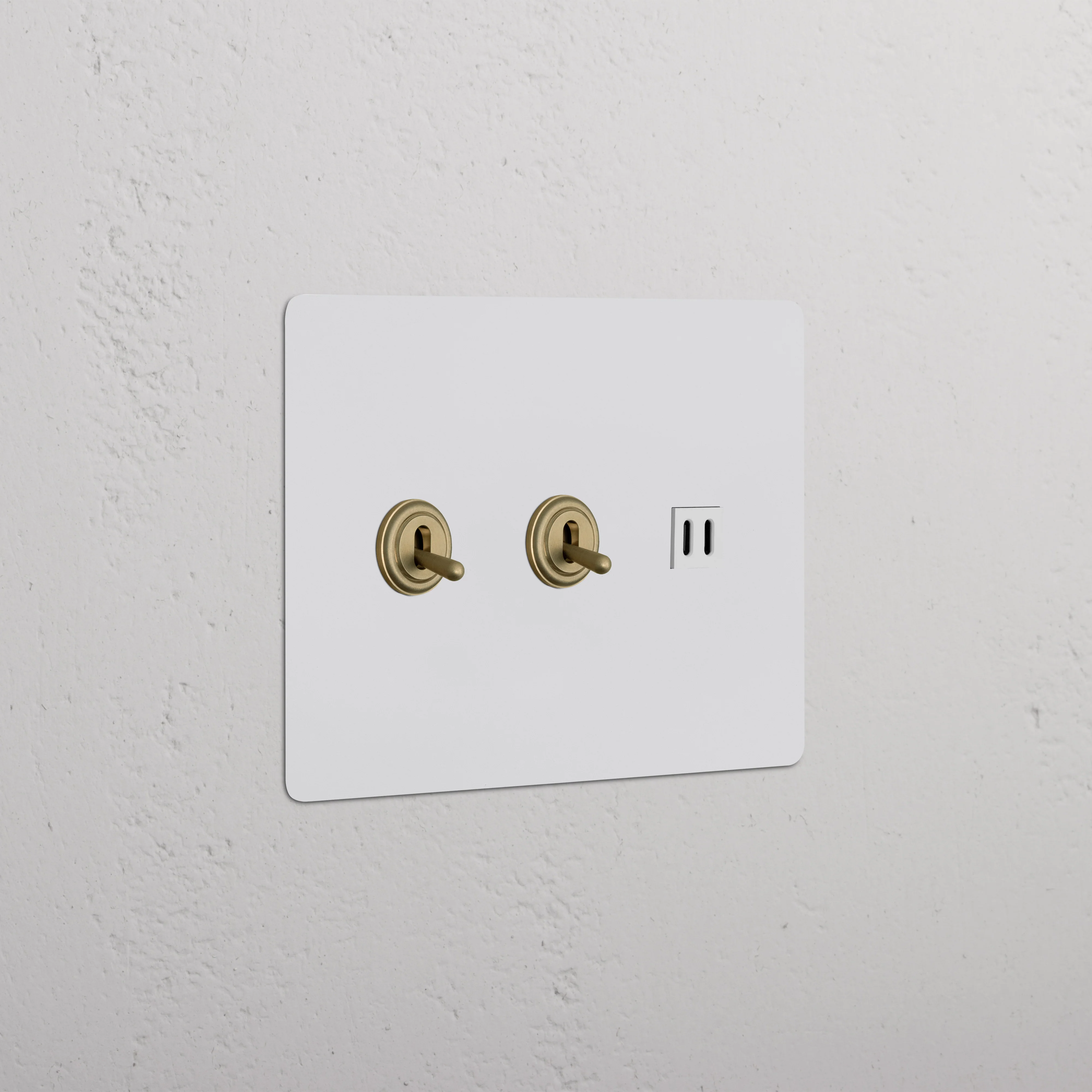 Kew 3G 2x Toggle Switch & Fast Charge USB - Paintable Antique Brass White