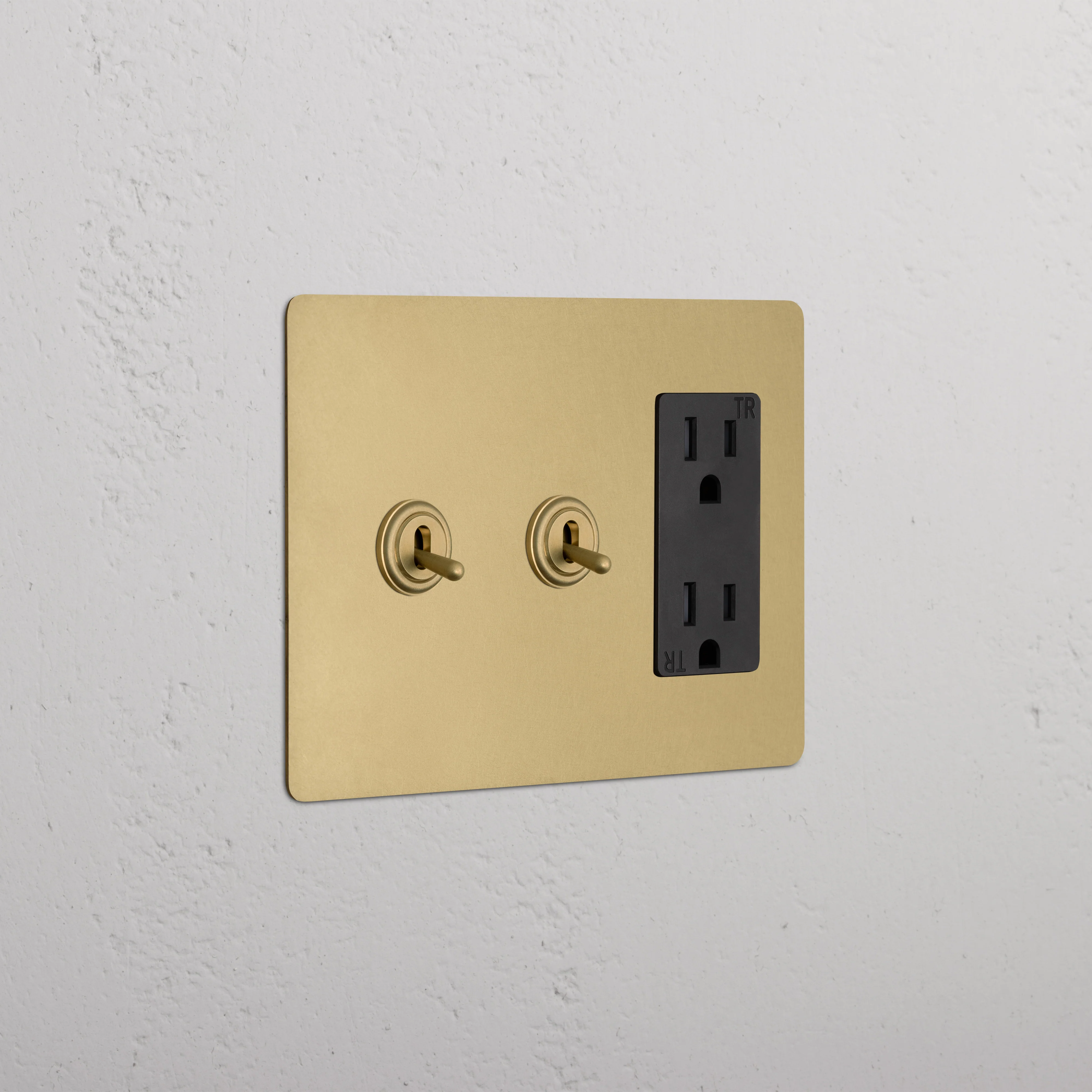 Kew 3G 2x Toggle Switch & Outlet - Antique Brass Black