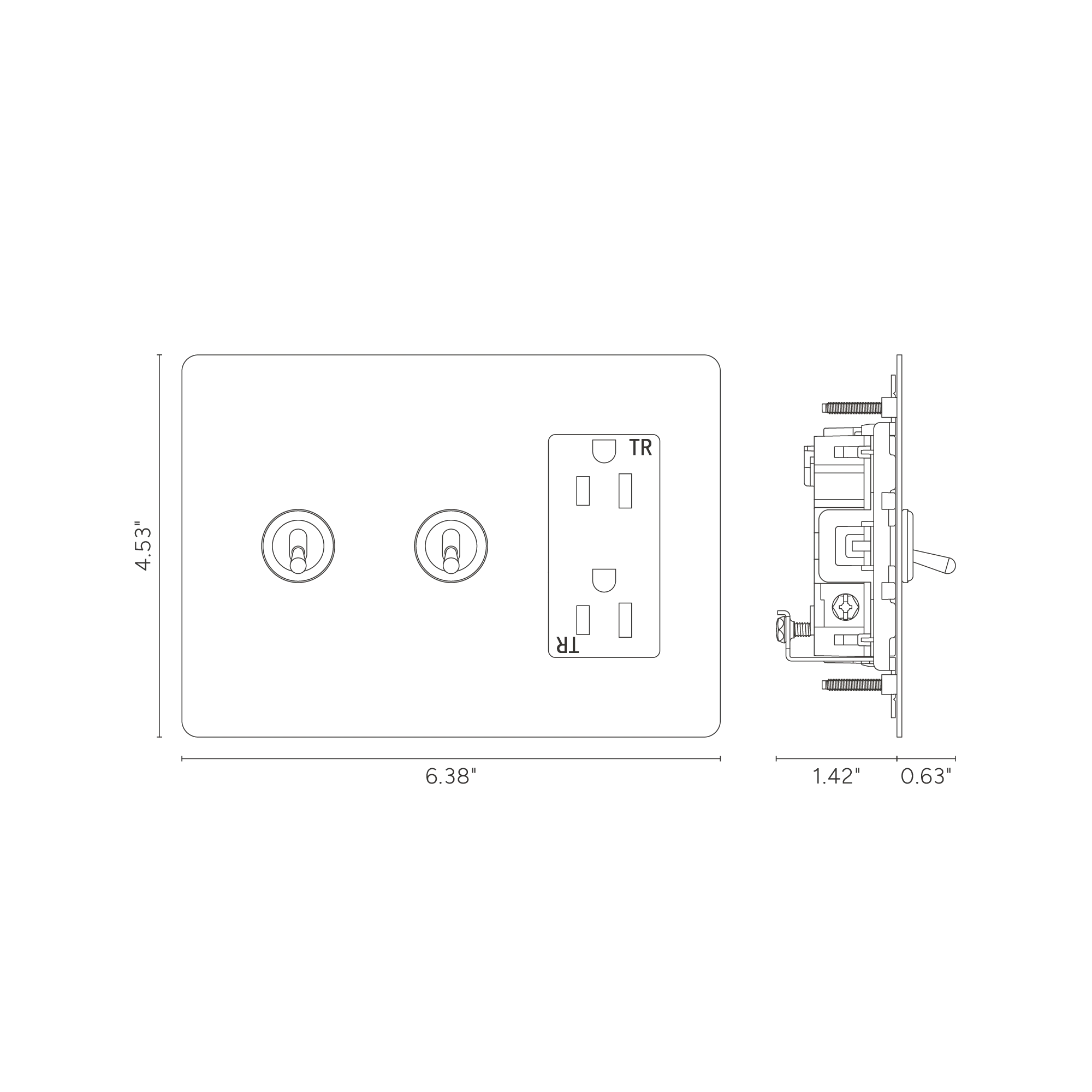 Kew 3G 2x Toggle Switch & Outlet - Antique Brass Black - Image 2