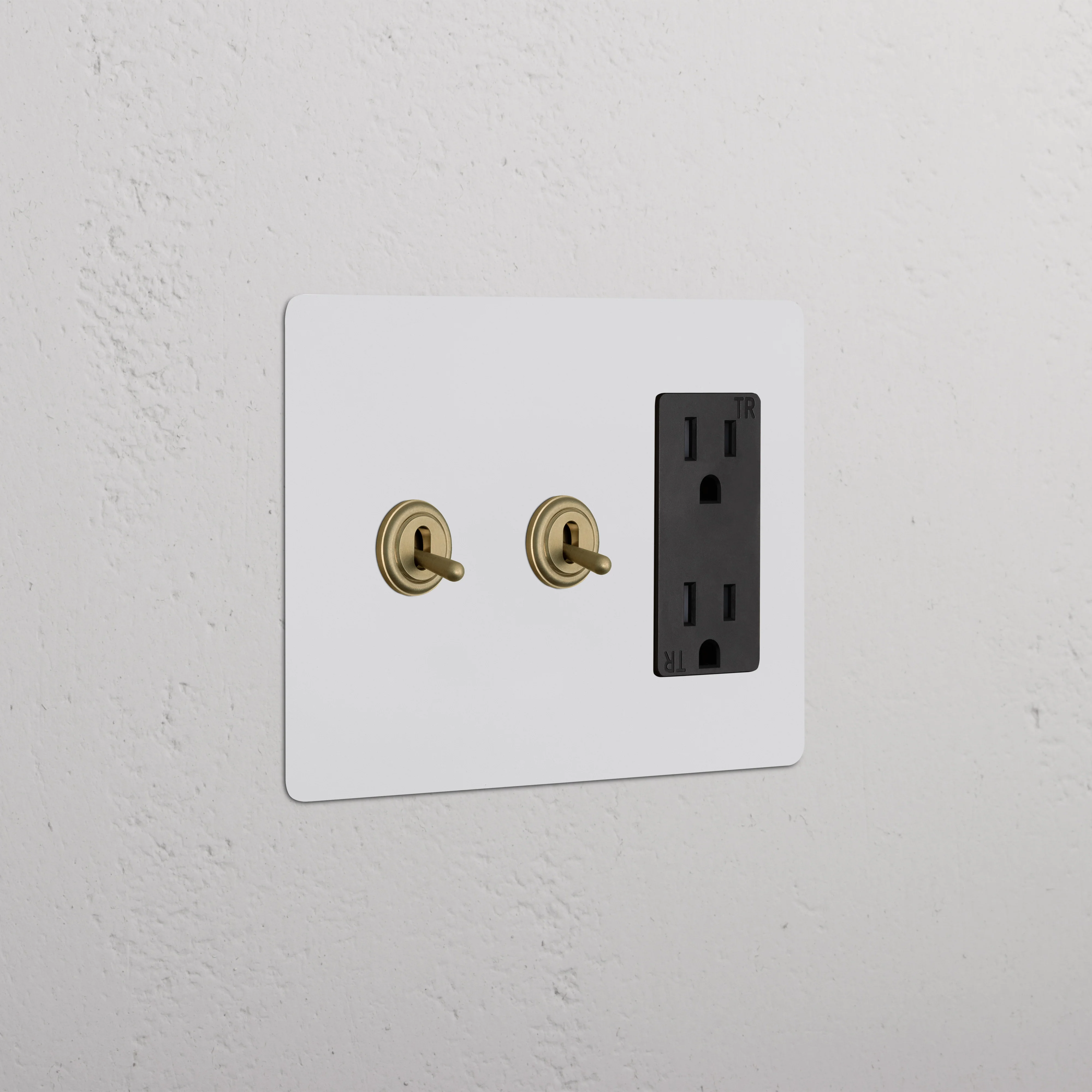 Kew 3G 2x Toggle Switch & Outlet - Paintable Antique Brass Black