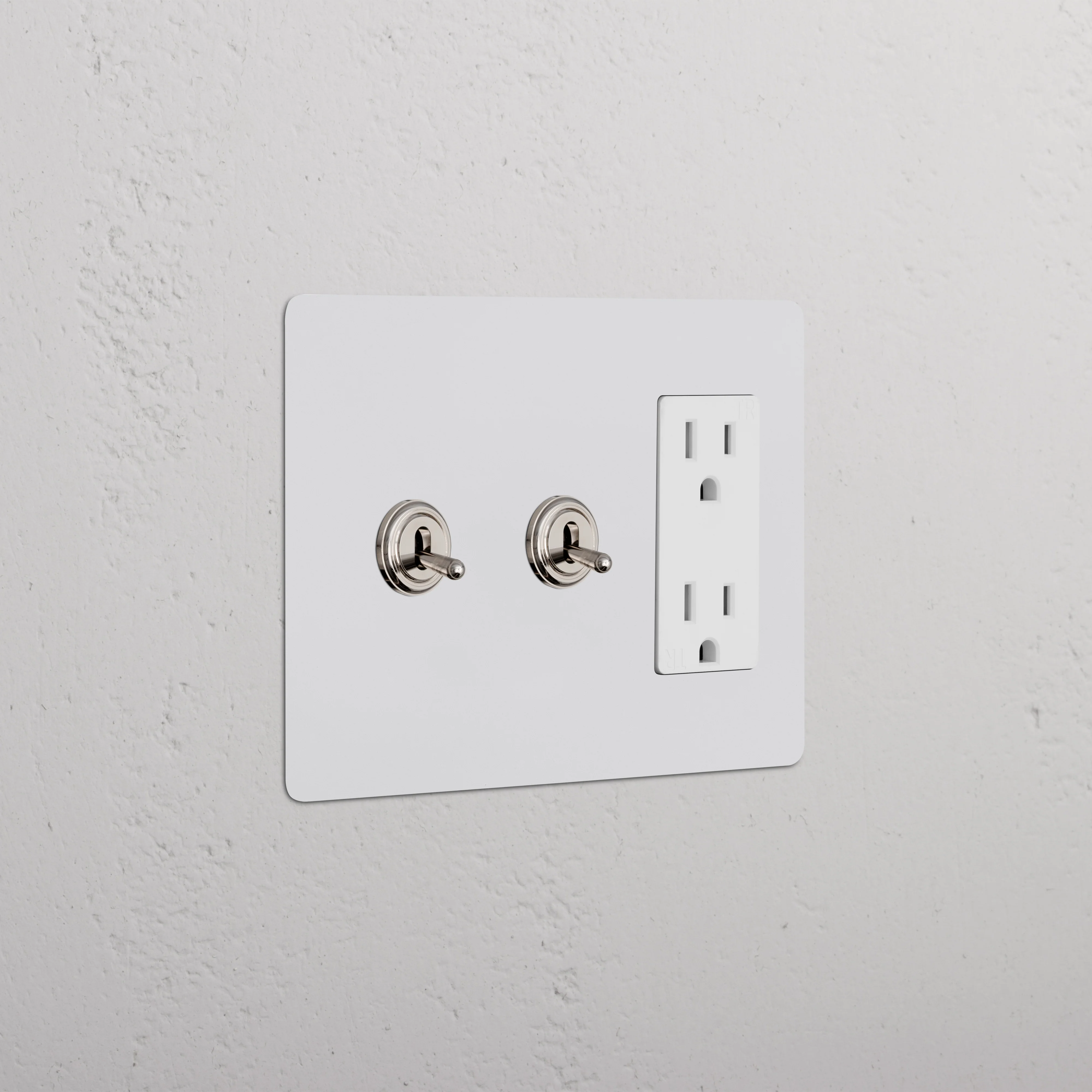 Kew 3G 2x Toggle Switch & Outlet - Paintable Polished Nickel White