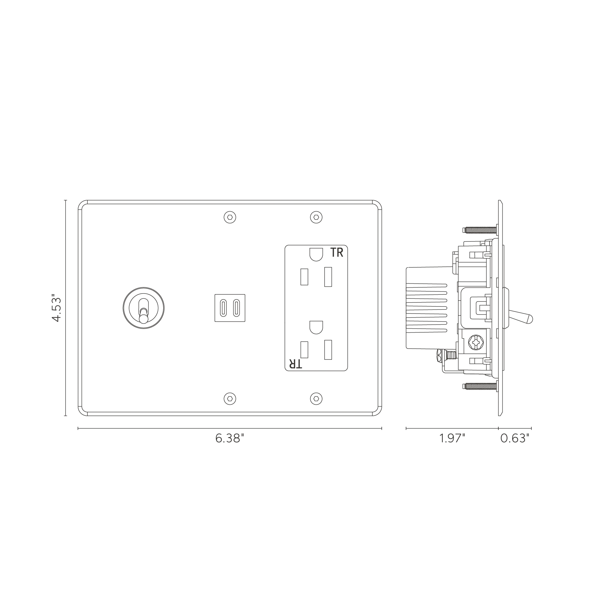 Kew 3G Toggle Switch & Outlet & Fast Charge USB - Clear Antique Brass Black - Image 2