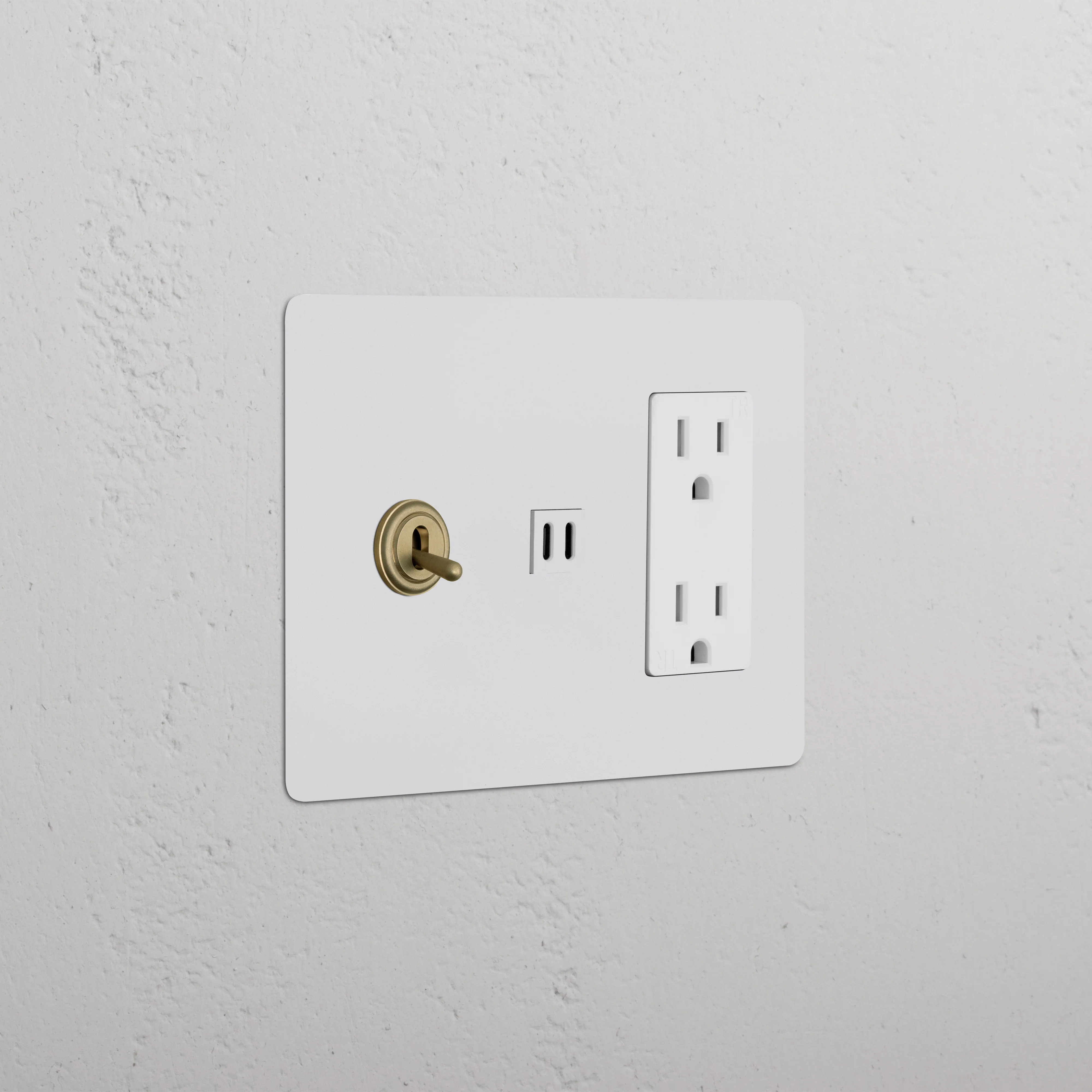 Kew 3G Toggle Switch & Outlet & Fast Charge USB - Paintable Antique Brass White