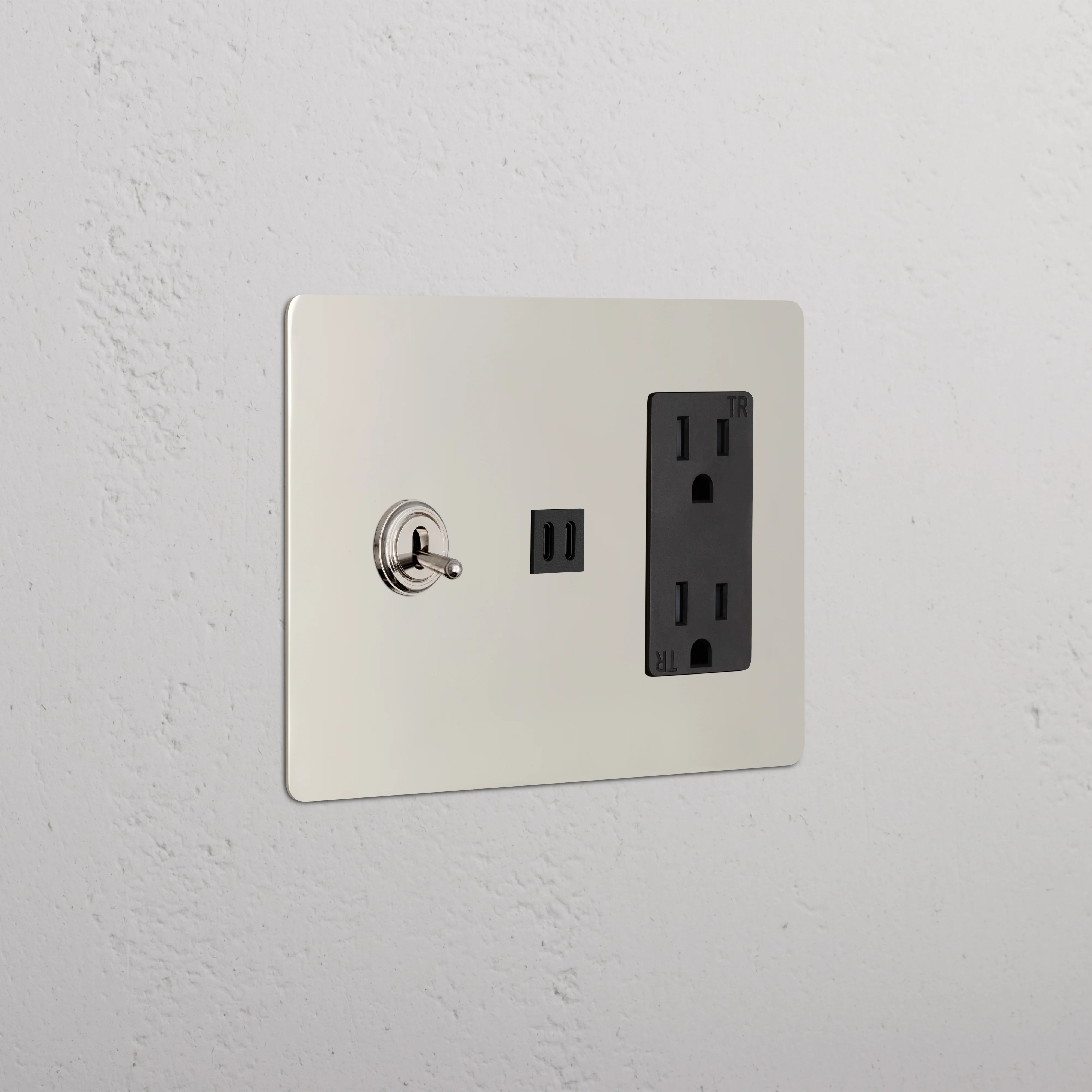 Kew 3G Toggle Switch & Outlet & Fast Charge USB - Polished Nickel Black