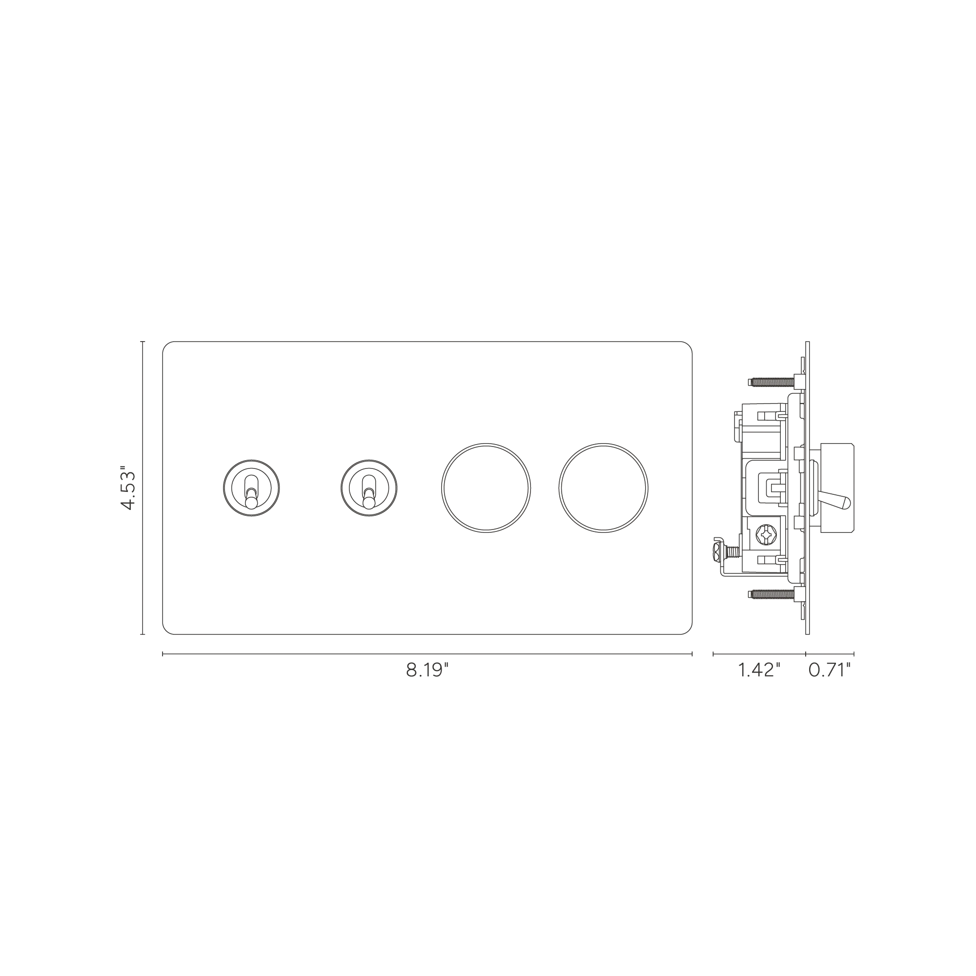 Kew 4G 2x Toggle & 2x Dimmer Switch - Paintable Polished Nickel - Image 2